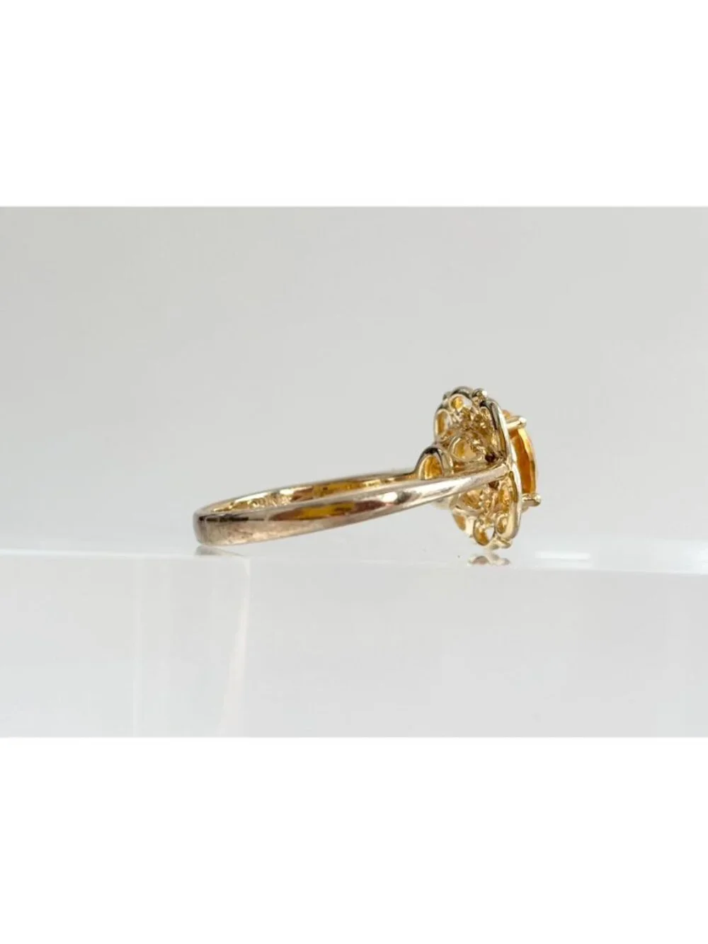 Gold Overlay Citrine Gemstone Solitaire Sterling Silver 925 Vintage Ring - sz 7